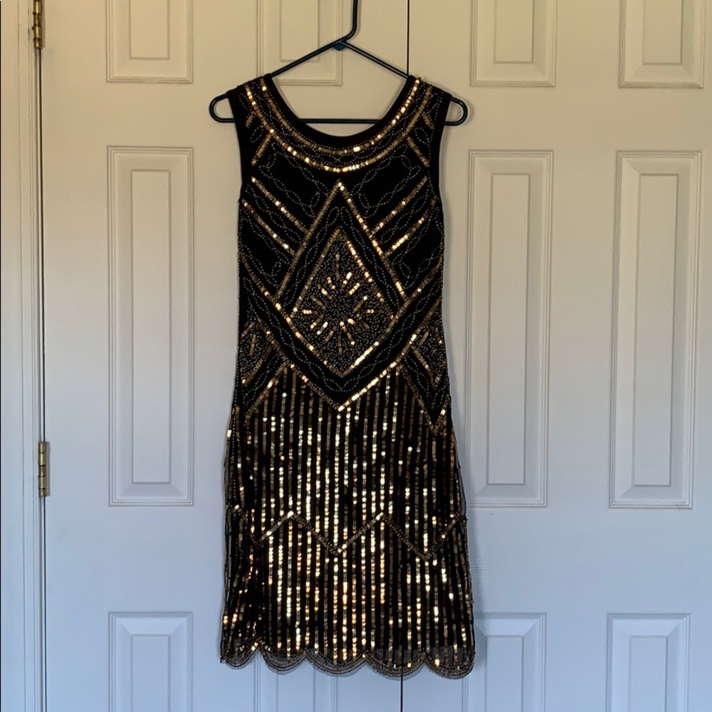Black and gold 20s flapper dress